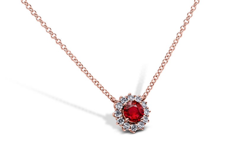 Ruby and Diamond Halo Necklace - Sydney Rosen