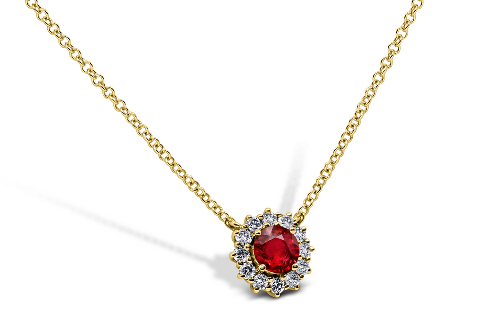 Ruby and Diamond Halo Necklace - Sydney Rosen