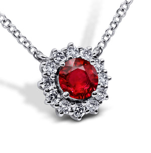 Ruby and Diamond Halo Necklace - Sydney Rosen