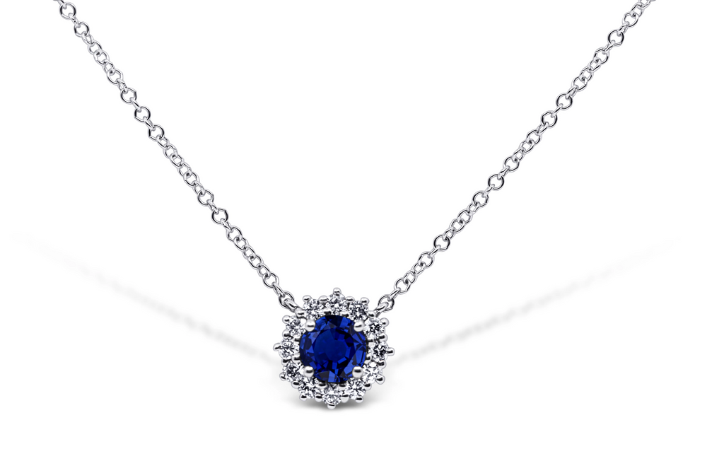Sapphire and Diamond Halo Necklace - Sydney Rosen