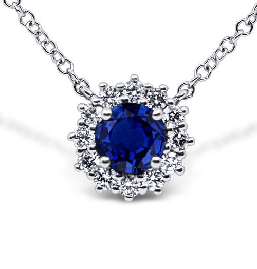 Sapphire and Diamond Halo Necklace - Sydney Rosen