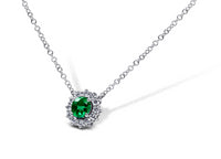 Emerald and Diamond Halo Necklace - Sydney Rosen