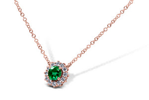 Emerald and Diamond Halo Necklace - Sydney Rosen