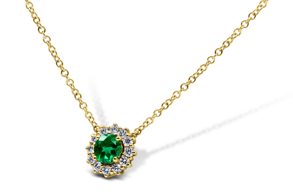 Emerald and Diamond Halo Necklace - Sydney Rosen